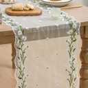 3 x Artoid Mode Daisy Floral Milky White Shaped Gauze Embroidery Table Runner 120 Inch 10FT, Tulle Spring Summer Kitchen Dining Table Decor for Home Party