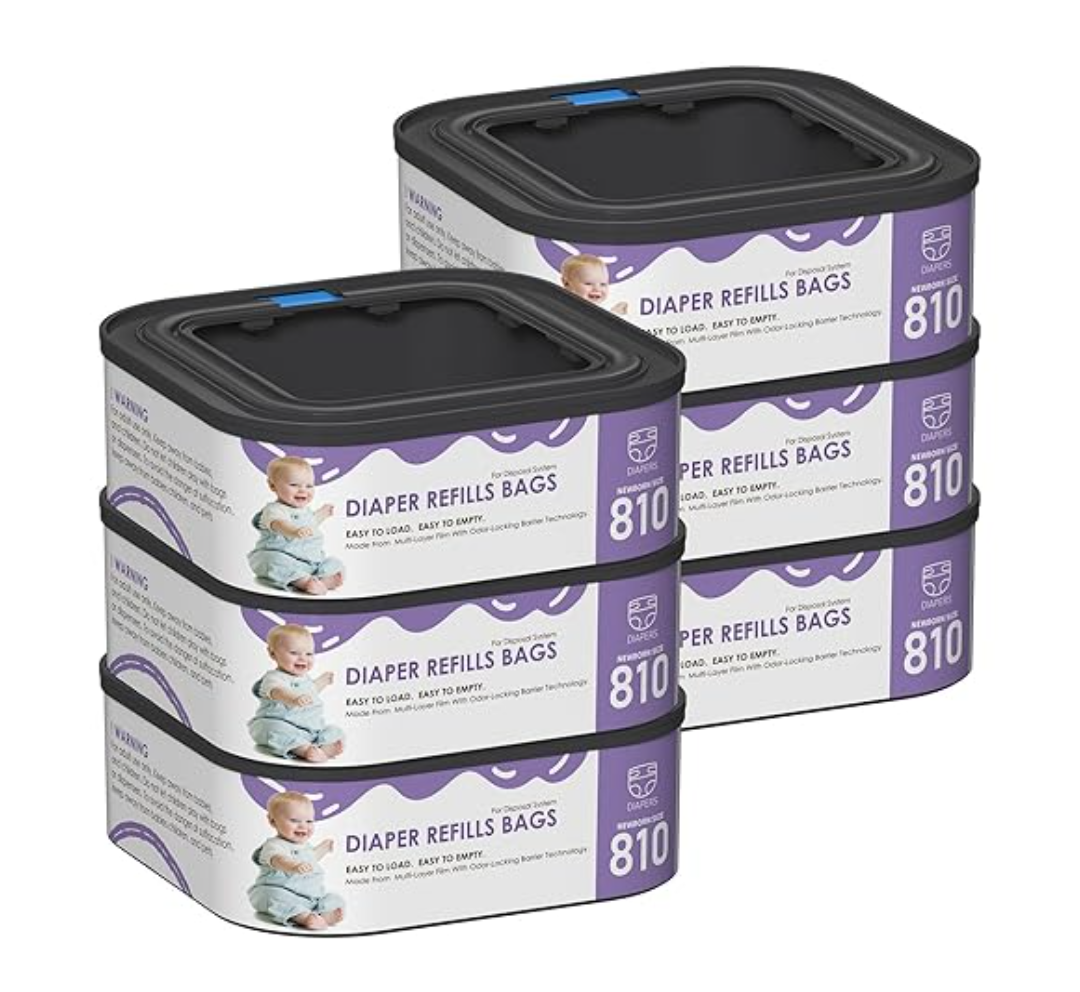 Jumbo Square Refills Disposal Bags Refill Compatible with Diaper Genie Compact, Select and Classic Pails, Hold Up to 810 Newborn-Sized Diapers Per Refill, Pack of 6