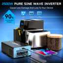 48V 2500W Pure Sine Wave Inverter 48V DC to 110V AC, 5000W Peak Power, 4 AC Outlets, USB & Type-C Port, Adjustable Input for Lithium Battery, Solar/Off-Grid Backup with LCD Remote