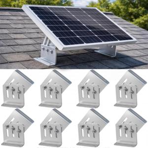 Frienda 8 Pcs Solar Panel Tilt Mount Brackets, 4"-7" Adjustable Length, 20°-160° Adjustable Angle, 1/8" Thick Anodized 6063 Aluminum Solar Panel Rack Mount for Rv, Roof, Boat
