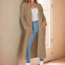 Long Cardigan Sweaters for Women 2026 Spring Fall Open Front Long Sleeve Clable Knit Sweater Coat with Pockets (Small, Khaki)