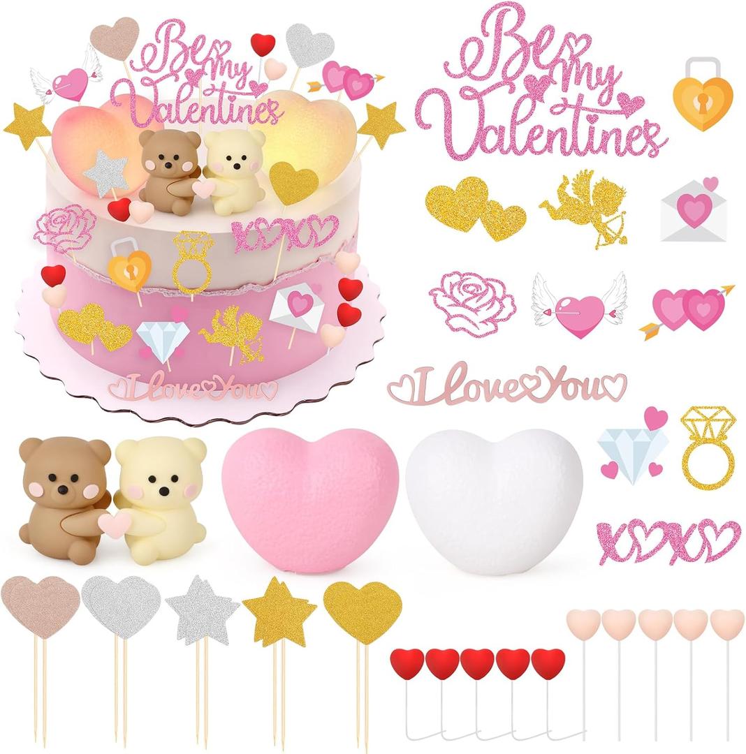 2 x 36 Pieces Luminous Heart Cake Decorations Valentine's Day Cupcake Toppers Pastel Cake Decorations for Valentine's Day Theme Party Baby Shower Wedding Groovy Hippie Party Decoration Supplies