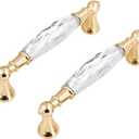 2 Pack Crystal Drawer Pulls Handles Clear Crystal Cabinet Pulls Gold Drawer Knob Pull Glass Dresser for Bathroom Cupboard Knob (2, 5" Hole to Hole)