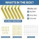 Heavy Duty Shelf Brackets, 6 Pack 10" x 6" Gold Metal Shelving Brackets 5mm Thick Shelf Support Bracket for DIY Decorative ( L 10" x H 6" x W1.5)