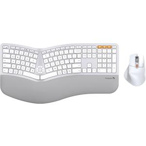 ProtoArc Ergonomic Wireless Keyboard Mouse, EKM01 Plus Full Size Ergo Bluetooth Keyboard Mouse Combo, Split Design, Wrist Rest, Multi-Device, Rechargeable, for Windows/Mac OS - White and Silver