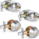 2 Sets Entry Door Knob Entry Dead Bolt Level Door Locks Combo Set Round Ball Satin Security Door Knobs with Lock and Keys for Entrance Lock and Front Gate