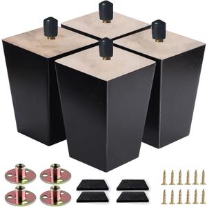 Sofa Legs Square Bed Feet 5 inch Wood Replacement Leg for Furniture Set of 4,Black