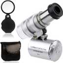 KINGMAS Mini 60x Microscope Magnifying with LED Light Pocket Jewelry Magnifier Jeweler Loupe with 10X Folding Pocket Magnifier