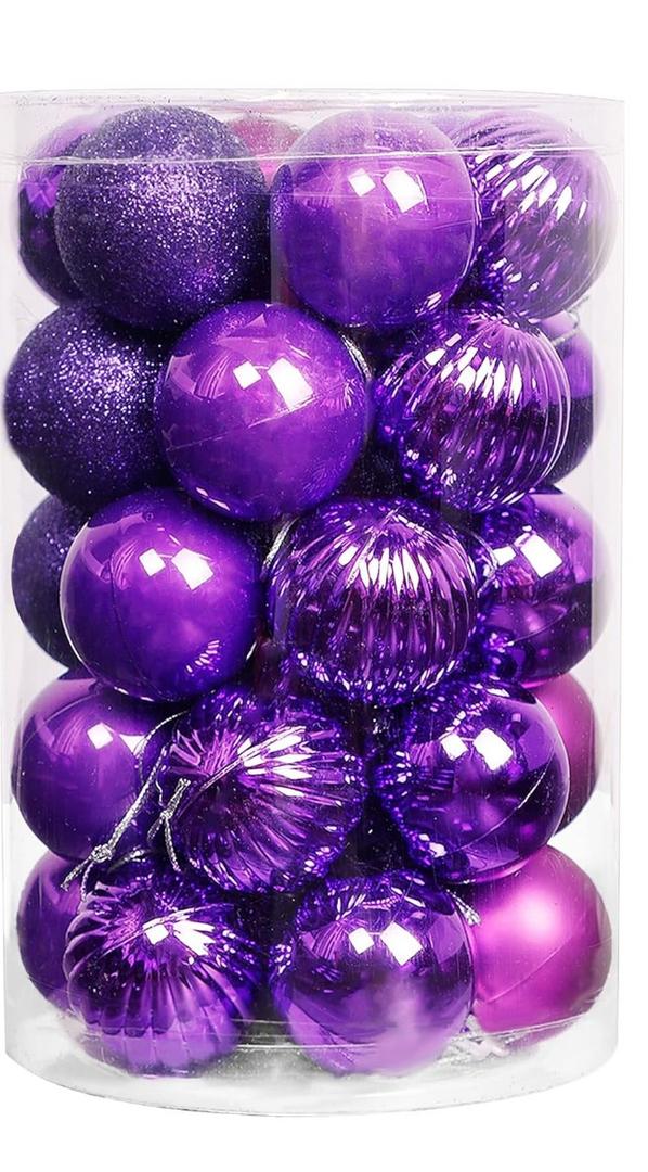 Sibosen Christmas Ball Ornaments, 34 Count Pre-Strung Xmas Balls, Shatterproof  Packed Balls for Holiday Party Wreath Tabletop Tree Decorations, 3.15 Inch, Purple