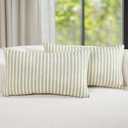 JINCHAN Striped Pillow Covers Farmhouse Boho Linen Ticking Stripe Pattern Cushion Covers Bohemian Pinstripe Pillowcases for Sofa Couch Bed Living Room 12x20 Inch Sage Green Pack of 2