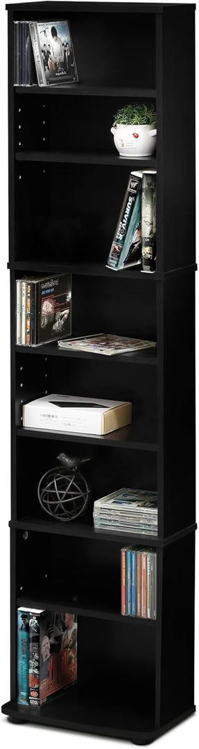 FURINNO JAYA Space Saving Multimedia Storage Tower, Espresso (8-Shelf)