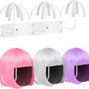 Hanging Wig Stand for Multiple Wigs, 6 PCS Wall Mounted Wig Hanger Holder, Sturdy Wig Storage Organizer Rack for Display, Storage, Styling, Drying (Carbon Steel and Wood) (White)