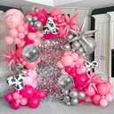 128pcs Disco Cowgirl Party Decorations, Hot Pink Silver Cowgirl Balloon Arch Garlan Kit with Disco Foil Cow Print Balloons for Bachelorette Birthday Party Decorations