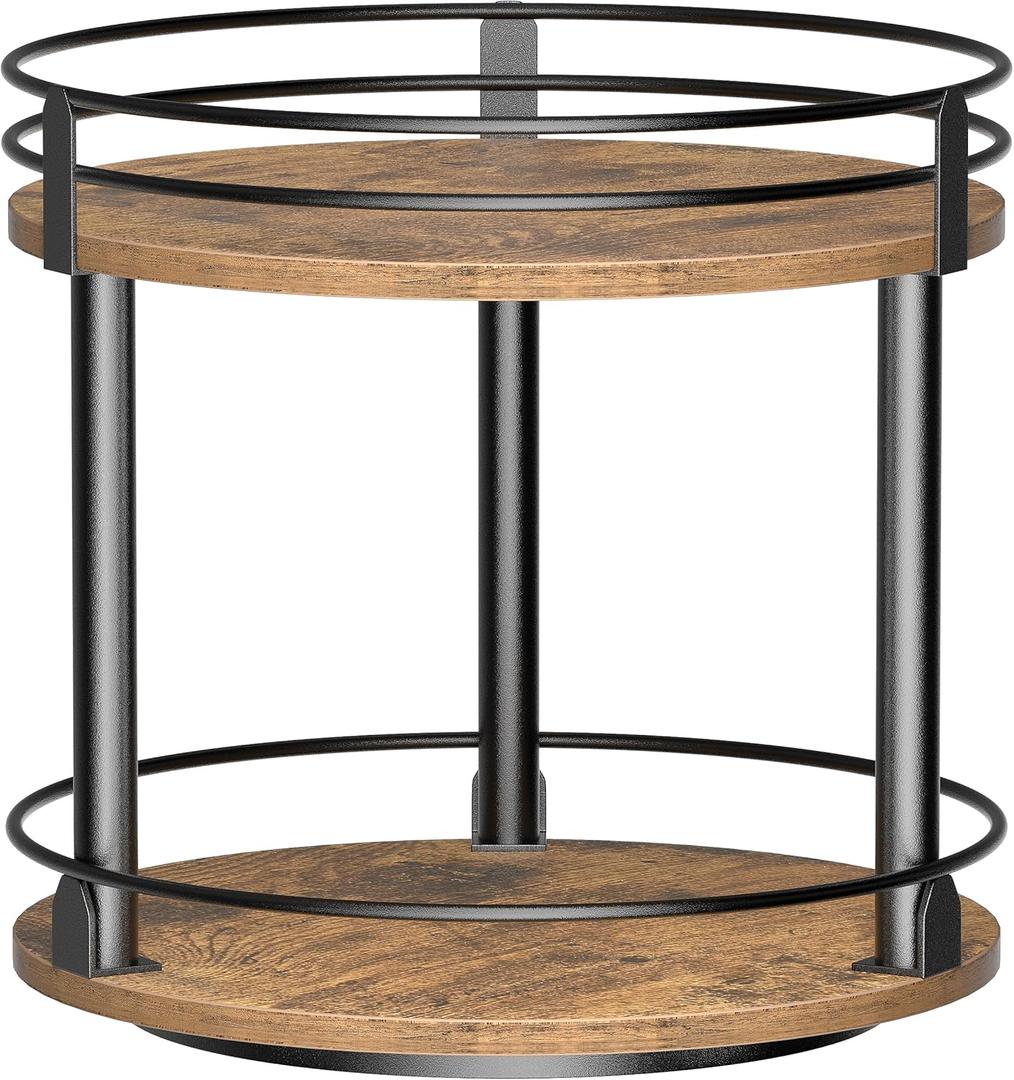 Lazy Susan Organizer 2 tier Rotating Spice Racks, Lazy Susan 360 Degree Turntable Spice Holder Rack for Cabinet and Kitchen Countertop, Rustic Brown (10.14"D x 10.14"W x 10.7"H)
