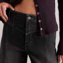 Women Wide Leg Baggy Jeans Mid-High Waisted Straight Stretchy Denim Pants Seamed Long Trousers (Black, M)