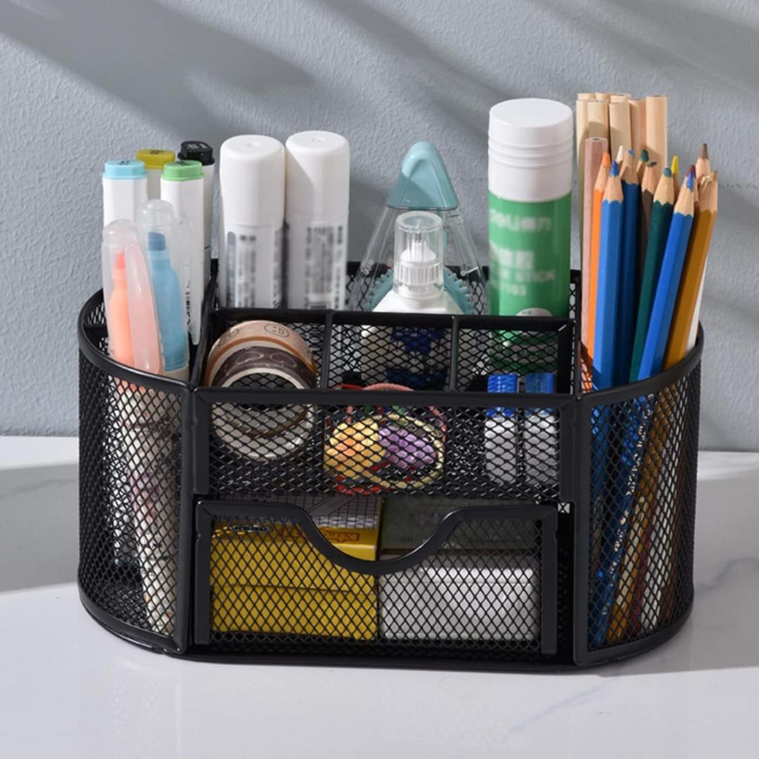 Mesh Desk Organizer, Basics Pen Holder and Desk Organizer with Compartments, Desk Accessories & Workspace Organizers for Office School Home Supplies Teacher Students
