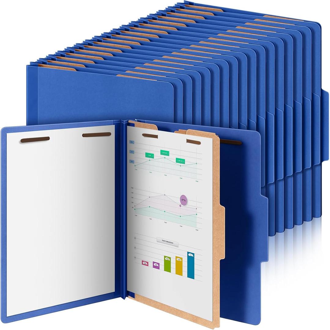 36 Pcs Classification Folders Letter Size, Back to School Supply for Teacher, Student, 1 Divider Pressboard File Folder Bulk with 2 Fasteners, 3.5 Inch Expanding File Organizer (Dark Blue)