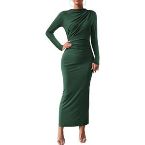 BTFBM Women Bodycon Maxi Dress Long Sleeve Back Slit Ruched Elegant Party Cocktail Formal Fall Wedding Guest Dresses