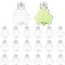 20 Pcs 50 ml Lucky Hanging Clover Bottles Mini Clover Shaped Beverage Bottles Paired with DIY Shamrocks Ornament for Party Favors, Drink Containers, Gift Supplies (Clear)
