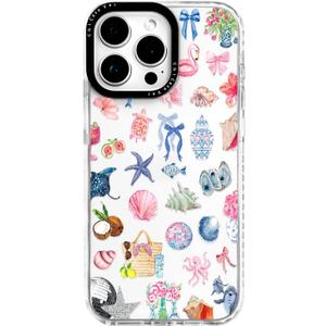for iPhone 14 Pro Case, Tropical Beach Collage Pattern with Flamingos, Military-Grade Drop Protection, Colorful Summery Soft Slim TPU Protective & Camera Protection for Women Girls (OceanCut)