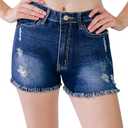 Blissblu Plus Size Jean Shorts for Women XL 32-34" Waist – Stretchy High Waisted Jean Shorts Women, Distressed Denim with Deep Pockets, Soft Cotton Frayed Hem Summer Shorts – Storm Blue
