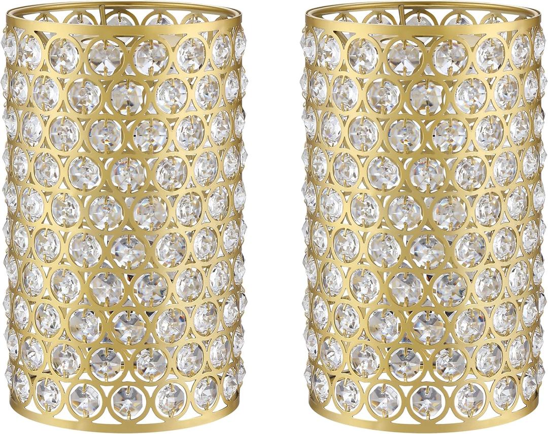 Doraimi Lighting 2 Pack Crystal Metal Pendant Ceiling Chandelier Wall Sconce Lamp Replacement Covers Shade Fixture Gold Finish,1.66" Fitter Size,6.1" high*5.3" Diameter