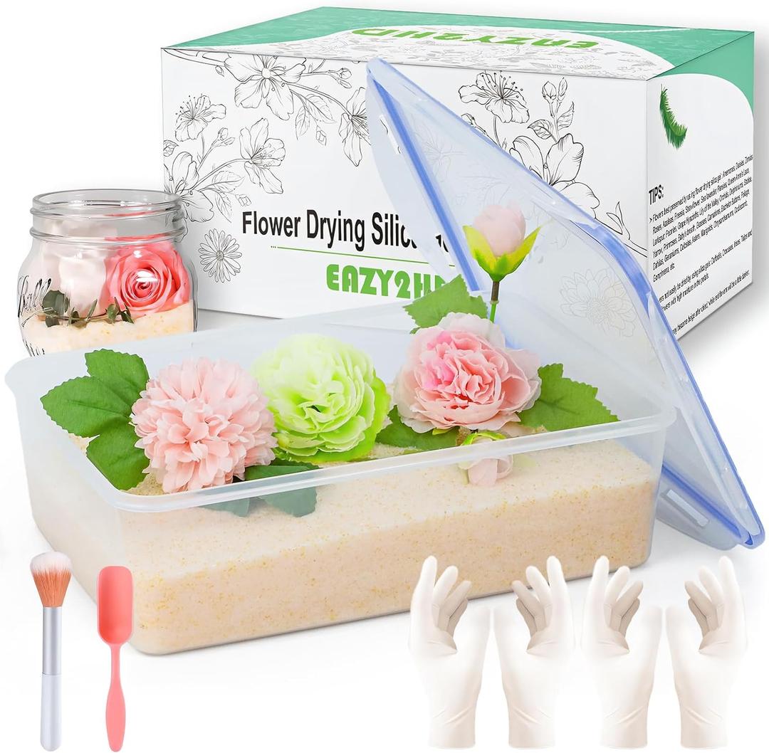 Eazy2hD Silica Gel Flower Drying Crystals Desiccant 5LBS with Sealed Container & Gloves for Wedding Flowers Bouquet Preservation Kit
