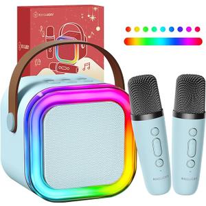 Kinglucky Mini Karaoke Machine for Kids, 2025 TOP Birthday Gifts Ideas for 312 Year Old Girls, Christmas Party Gifts Kids' Personal Video Players Accessories with 2 Wireless Microphones  Blue