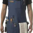 Chef and BBQ Apron with Bottle Opener and Hand Towel - 10oz Cotton Canvas, Stainless Steel Hardware - Cross Back Straps