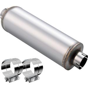 5 Inch Exhaust Muffler with Clamp, 5" Inlet/Outlet 30" Overall Length Resonator, Stainless Steel Straight Through Design Performance Muffler with Clamp, 1 PC
