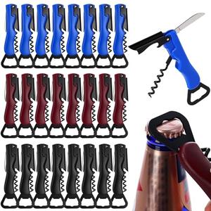Hushee 15 Pcs Wine Opener Bulk with Foil Cutter Corkscrew Key 3 in 1 Red Bottle Opener Professional Stainless Steel Beer Corkscrew for Beverages Bartenders Summer Party (Black,Blue,Wine Red)