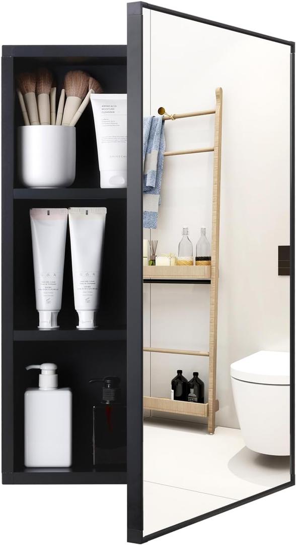 ANTIS'S HOME Medicine Cabinet, Non-recessed Matte Black Aluminum Bathroom Mirror with Storage, 16 x 24 inch Mirror Cabinet Wall Mounted Storage Cabinet, Rectangle Modern Vanity Cabinets, 15.74" x 23.62" x 4.96"