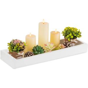 Hanobe Rectangular Long Narrow Tray: White Decorative Rectangular Candle Holder Centerpiece Tray Decor Serving Tray No Handle for Dining Table Coffee Bar Living Room Home Decor (16.3" x 5" x 1.6")