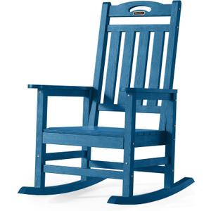 Oversized Outdoor Rocking Chair, High Back Porch Rocker Chair, HDPE All Weather Resistant Rocking Chairs for Patio, 380lbs Weight Capacity, Navy Blue Oversized Outdoor Rocking Chair, High Back Porch Rocker Chair, HDPE All Weather Resistant Rocking Chairs for Patio, 380lbs Weight Capacity, Navy Blue