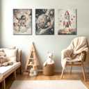 Nursery Space Astronaut Canvas Wall Art Rocket Ship And Astronaut Watercolor Painting Pictures Fun Outer Space Adventure Room Wall Decor Spaceman Planet Universe Posters Prints Artwork Framed (16"L x 12"W)