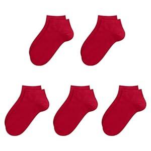 SERISIMPLE Viscose Bamboo School Socks Ankle Super Soft Kids Socks Stretch Cuffs Athletic Socks Odor Resistant Anti-odor 5 Pairs (Small, Red)