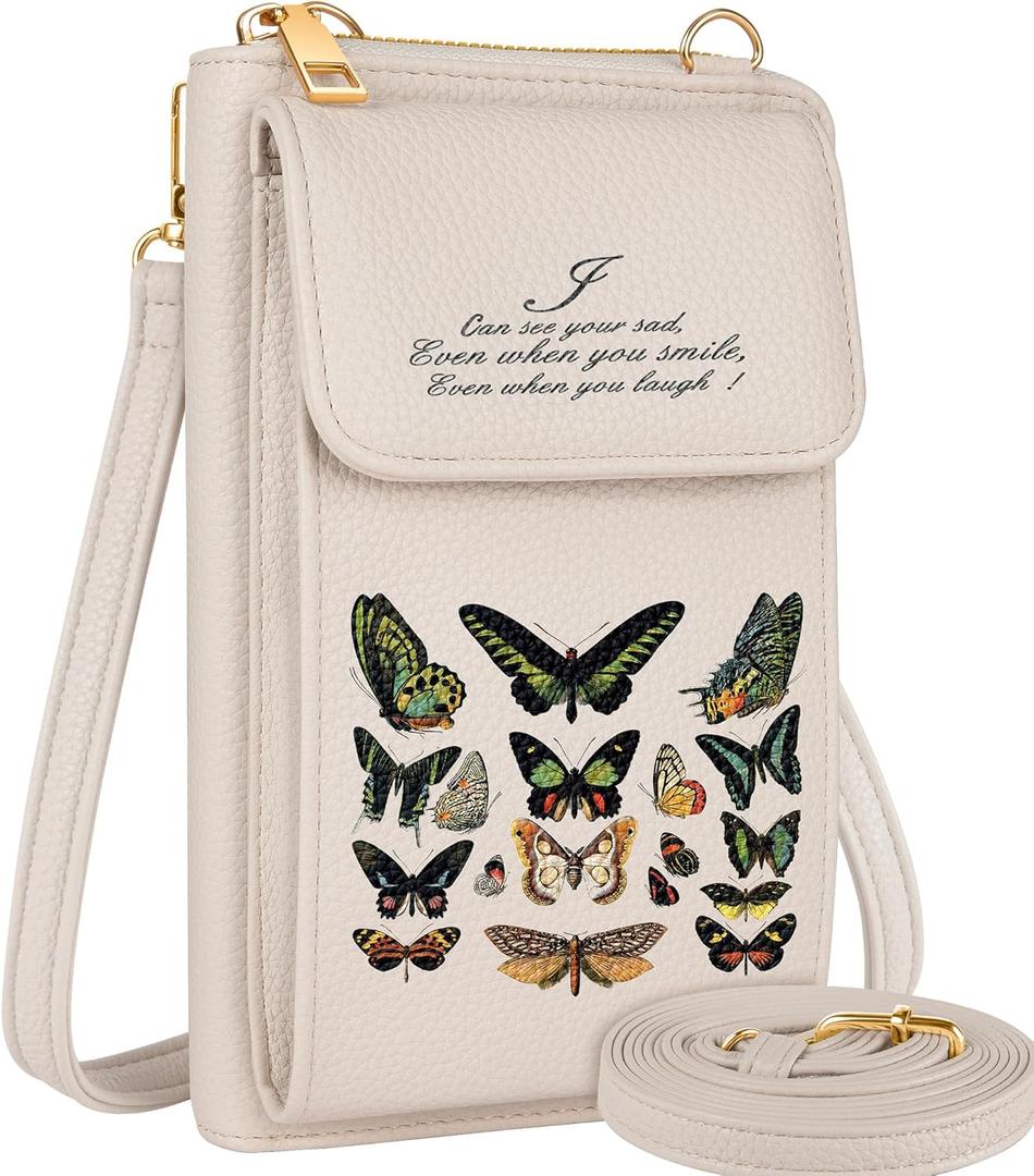 Cell Phone Purse Crossbody Bags for Women - Cute Design Leather Cellphone Bag Small Cross Body Bags Wallet Purses Trendy Aesthetic Pouch for iPhone with Adjustable Strap, Butterfly Specimen