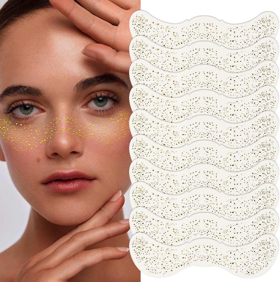 10 Pcs Face Glitter Freckles Patches, Gold Sparkle Face Makeup Patches, Long-Lasting Waterproof for Women (01#)