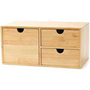 Wisuce Bamboo Desk Drawer Organizer, Desktop Organizer with Drawers Tabletop Storage Organization Box for Office Home Toiletries Supplies Vanity, No Assembly Required(3 Drawers-left right)