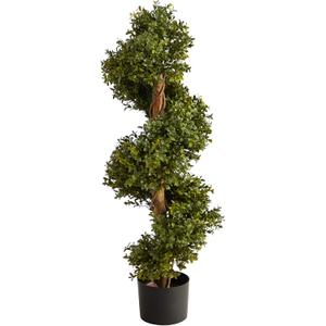 Nearly Natural 33in. Artificial Boxwood Spiral Topiary, Faux Greenery with Black Planter, Indoor/Outdoor Decor