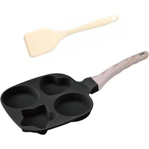 Nonstick 4-Cup Divided Grill Skillet,Equipped with a silicone spatula, Healthy Granite Egg Frying Pan with Anti-scald Handle, Breakfast Skillet for Eggs, Pancakes, Bacon (Black)