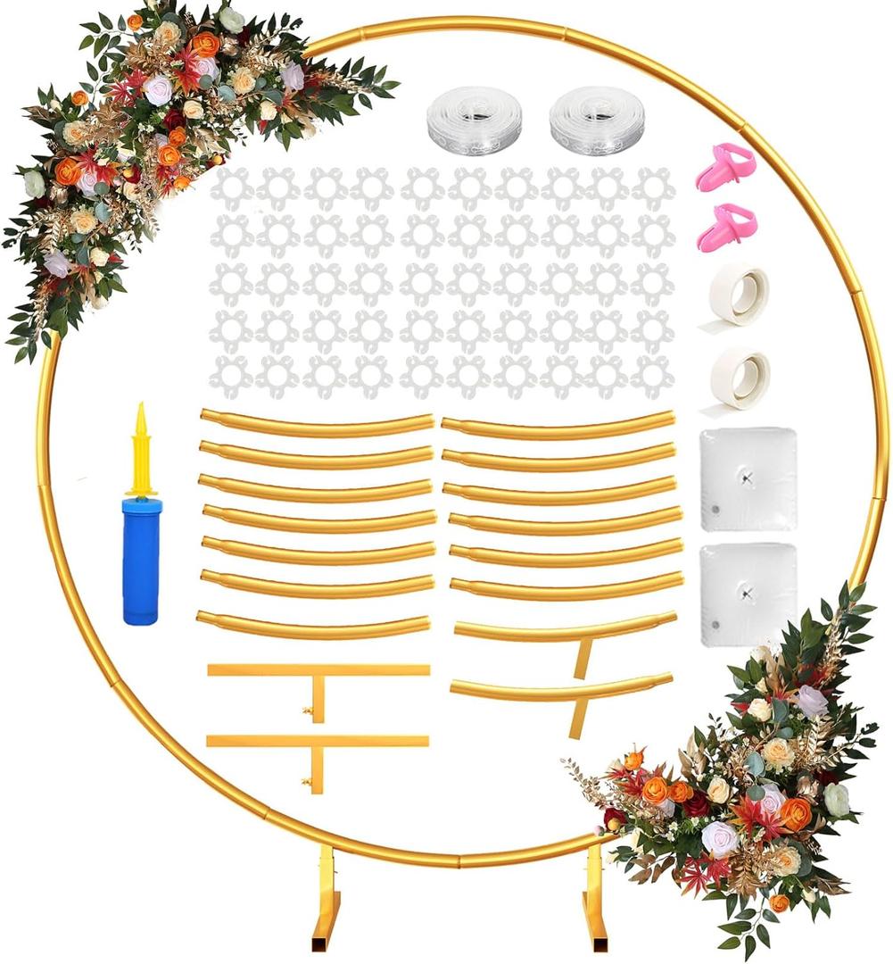 Round Backdrop Stand 6.6ft, Stable Gold Circle Balloon Arch Stand Metal Arch Backdrop Stand for Wedding Birthday Party Baby Shower Decoration(6.6FT)