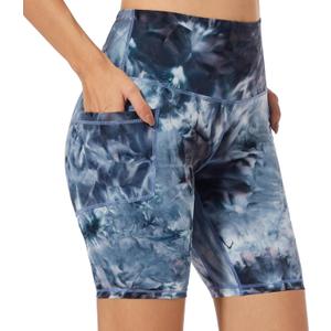 iniber Womens Biker Shorts with Pockets High Waist Workout Yoga Spandex Athletic Bicycle Leggings Shorts for Running (Black Blue)