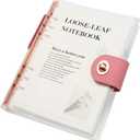 Clear A5 Refillable Notebook Binder with 90 Sheets Lined Paper Rose Gold 6-Ring Soft Transparent PVC Binder Cover Protector Shell Loose Leaf Journal Folders with PU Leather Lock Catch Closure