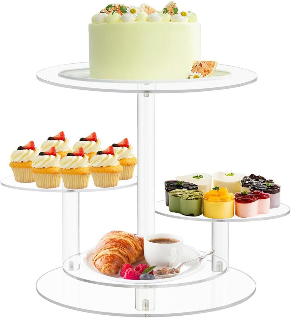 Dezzer 4 Tier Acrylic Cupcake Stand, Clear, 12" x 8" x 8" x 8" x 12"