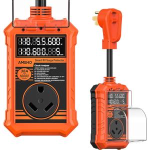 RV Surge Protector 30 Amp, 16000J with Smart Auto Shutoff  IP67 Waterproof  LED Large Screen Real-Time Circuit Analyzer for Camper & Travel Trailer
