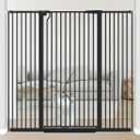 51.18" Extra Tall Pet Gate for Cats Dogs-29.6"-56.3" Extra Wide Baby Cat Gate for Stairs and Doorways-1.37" Ultra Narrow Spacing Dog Gate Dog Door with One-Handed Operation(29.6"-56.3") (Black)