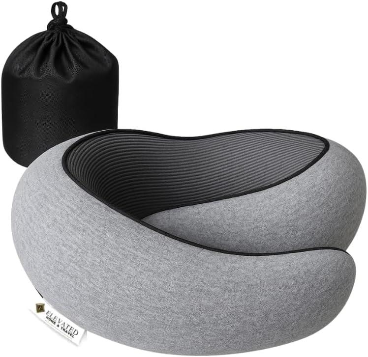 ELEVATED HOME & TRAVEL 2025 Travel Neck Pillow for Airplane Sleeping Premium Memory Foam Cushion | Compact 360 Head & Neck Support | Washable Cover | Must-Have Airplane Travel Essential