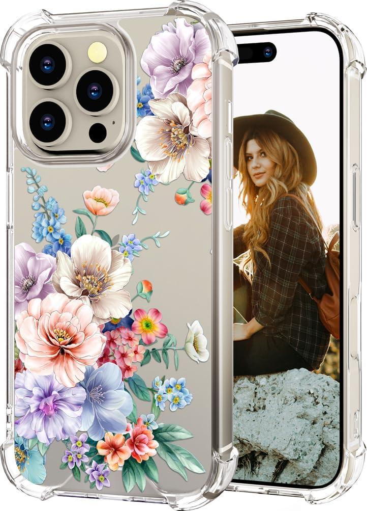 Hungo Compatible for iPhone 16 Pro Case for Women Girls Clear Design Cute,Girly Designer Aesthetic Protector Beautiful Carnation