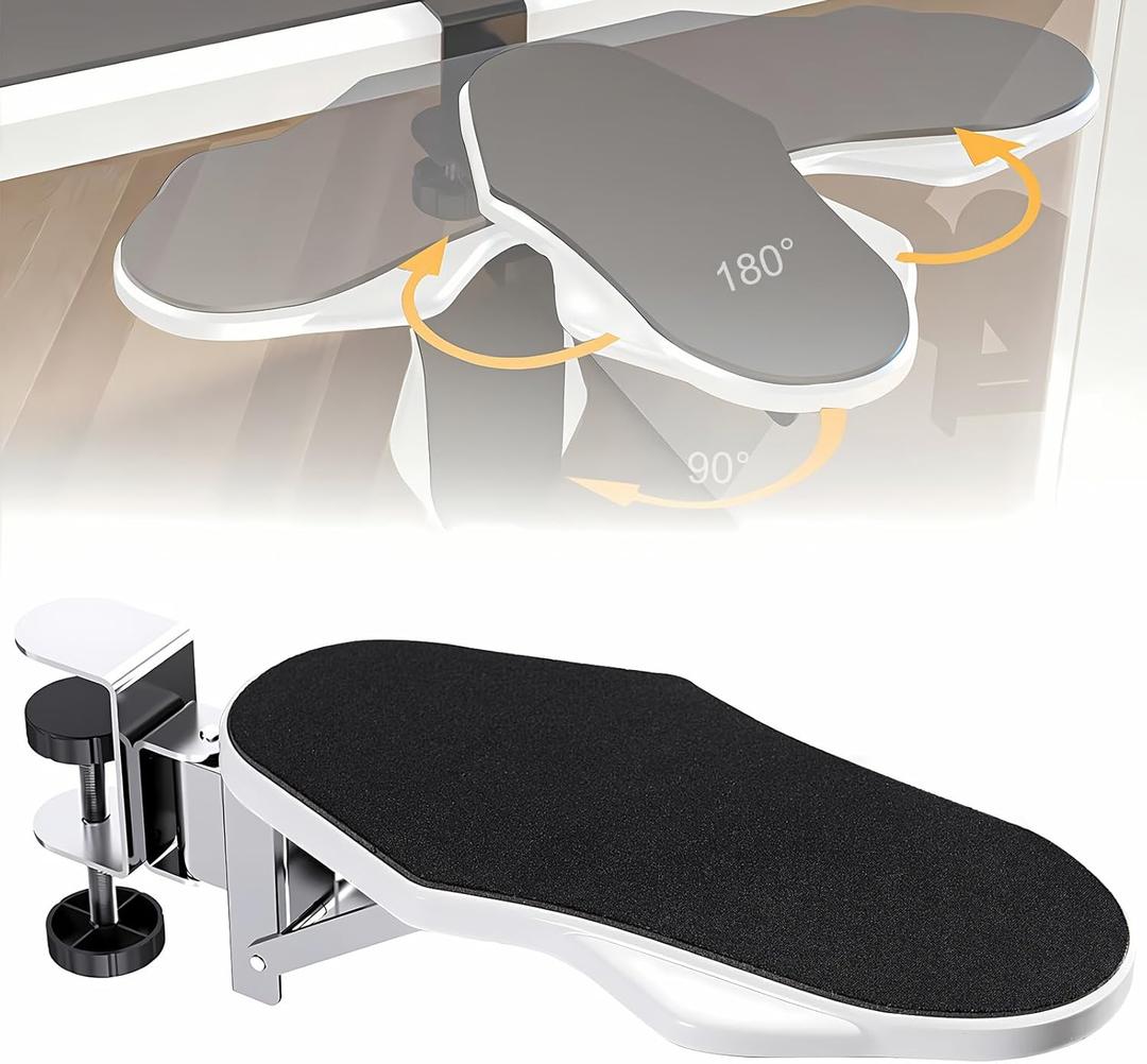 Computer Arm Rest for Desk, 180 Adjustable Rotating Desk Extender Tray, 90 Foldable Elbow Arm Support, Ergonomic Desk Arm Wrist Rest Shelf for Home and Office